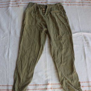 Linen blend army green pants
